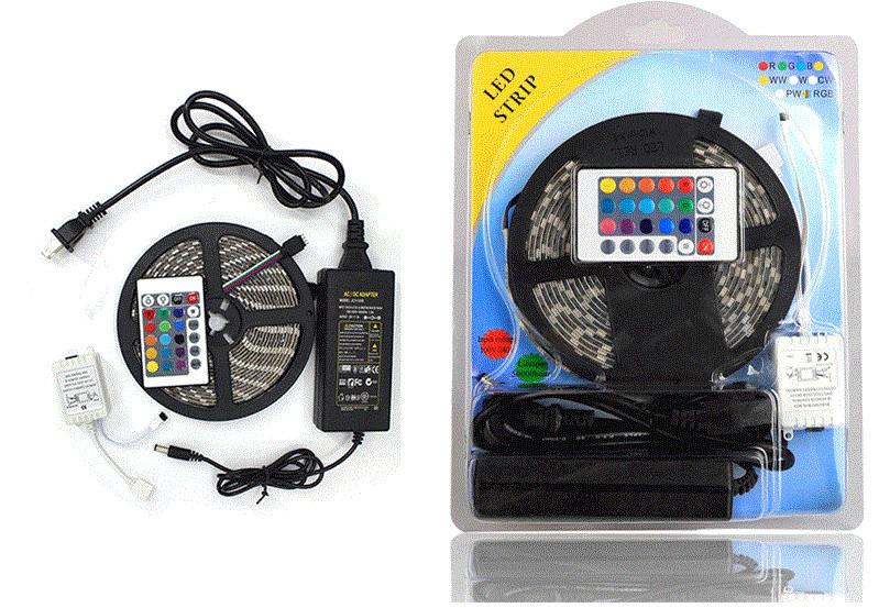 Color Changing RGB LED Strip Light Full Set 5M 5050SMD Come With Remote Control and Power Supply