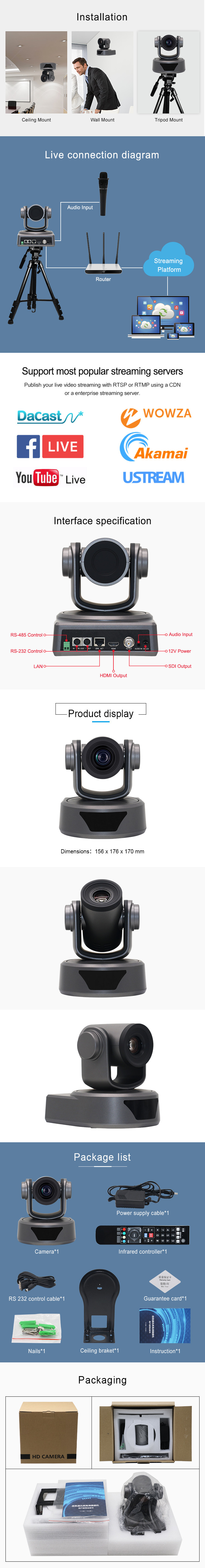 TCHD Live Streaming Video Conference Camera HD Video 360 Degree Rotation HDMI Input