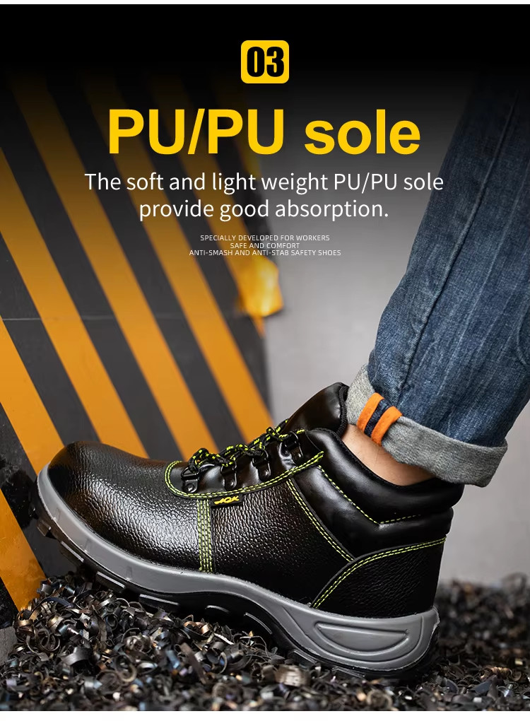 Lightweight Construction Safety Shoes Black Real Leather Boots Unisex