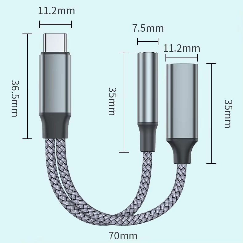 USB C To 3.5mm Headphone And Charger Adapter 2 In 1 Type C To Aux Jack Cable PD 60W for Samsung Galaxy