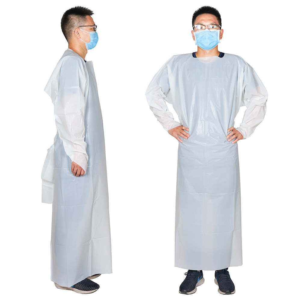 White Plastic Non Sterile Waterproof Disposable CPE Isolation Gowns