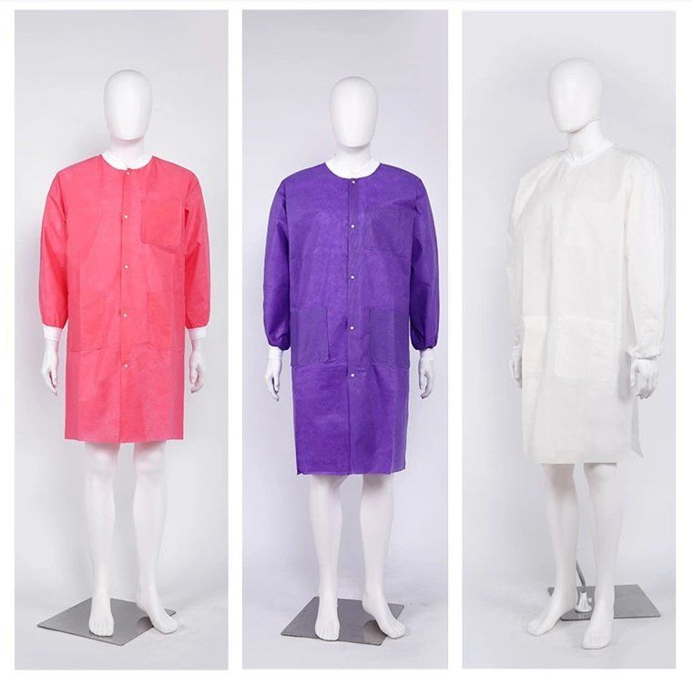 White Polypropylene Disposable Long Sleeve Lab Coat, Snap Front, No Pockets, Open Wrist