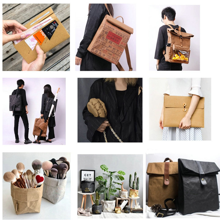 Wear resistance Red / Grey Washable Kraft Paper Fabric For Cosmetic Bag 
