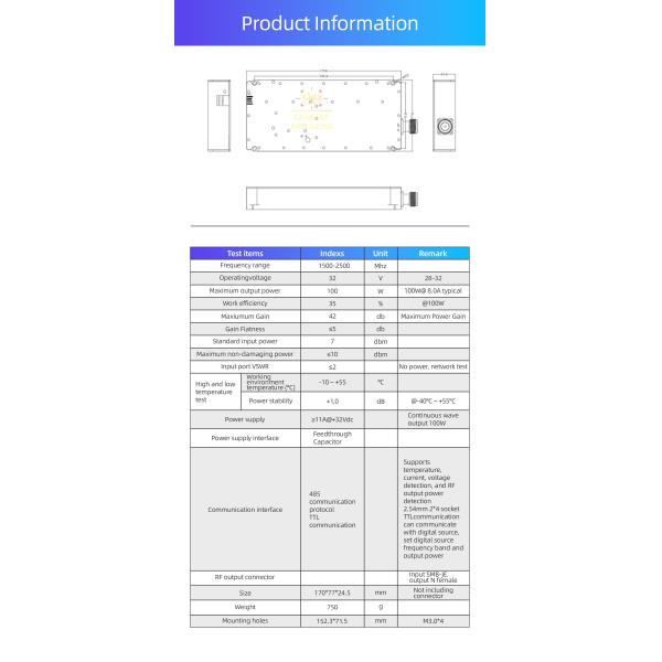 LDSK-TZ-KGAN-100w VCO Anti Drone 100W 1500-2500MHz Signal Generator GAN Module for DJI RF Power Amplifier Drone Defense