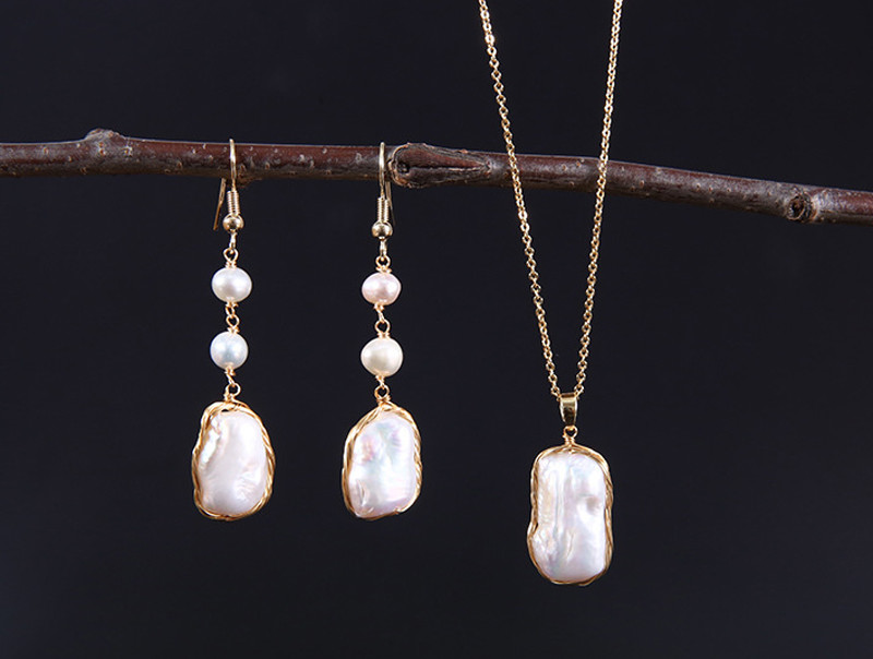 Natural Baroque Pearl necklace Natural Freshwater Baroque Pearl Pendant Necklace for Women Pearl Necklace Jewelry set