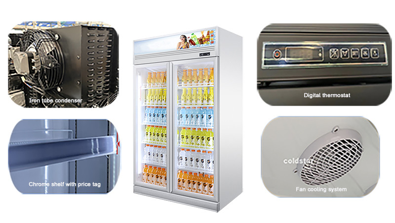 Upright Supermarket Refrigerated Showcase Glass Door Beer Beverage Cooler Refrigerator Chiller