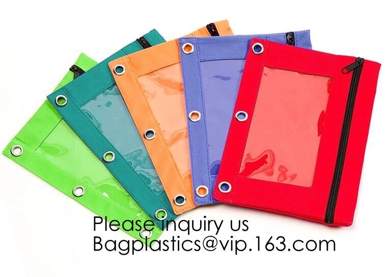 Stationery products Pencil Pouch Pvc Portable Pencil Case For Students,3 Ring Binder Zippered Pencil Pouches with Clear