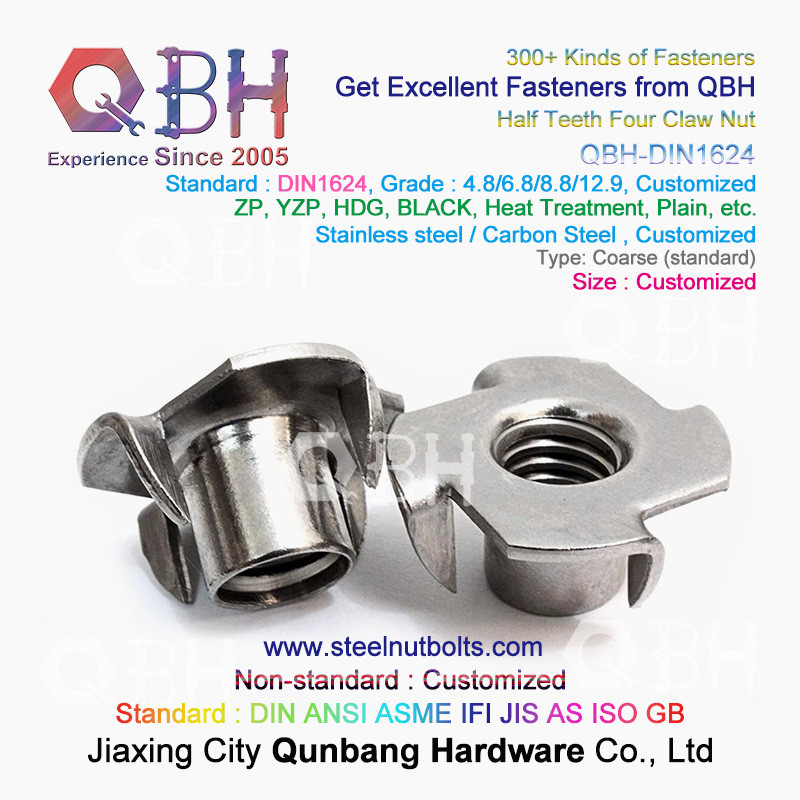 QBH M4-M10 DIN1624 Stainless Steel Half Teeth Four Claw T Weld Nuts T-Nut