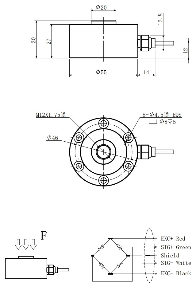 0.1% 50kg Stainless Steel Load Cell 100kg 200kg 500kg Strain Gauge Force Sensor