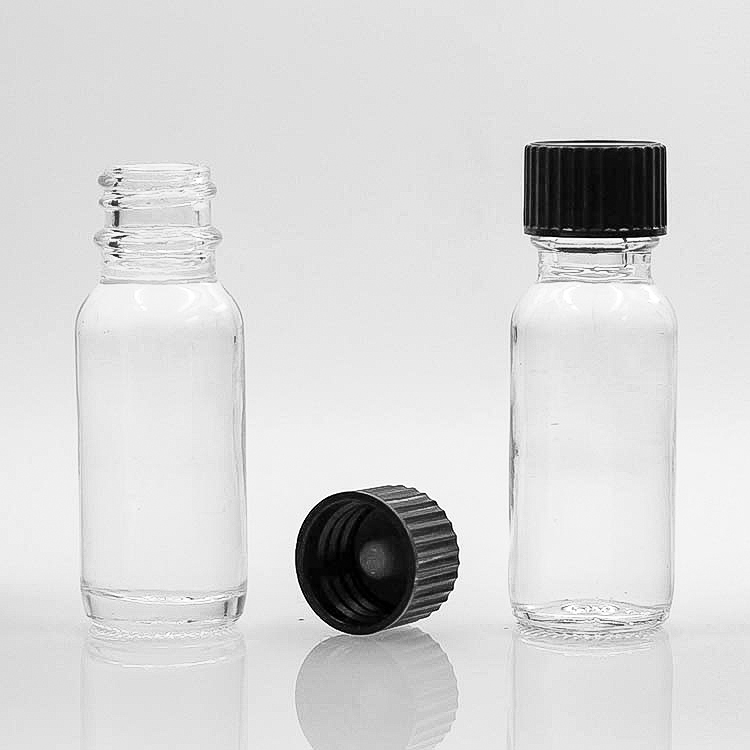 Plastic PP 15ml Boston Glass Bottles Clear Round For Massage Oil