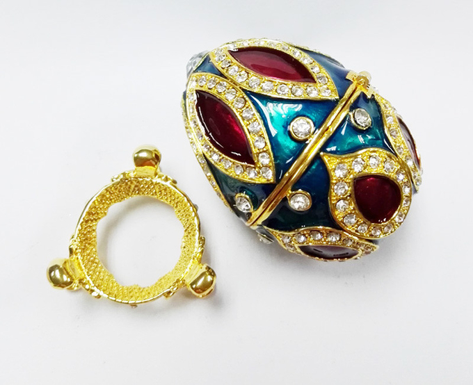 Enamel Faberge Easter Egg Jewelry Box Metal Enameled Painted Easter Egg Jewelry Trinket Box Organizer Home Decoration