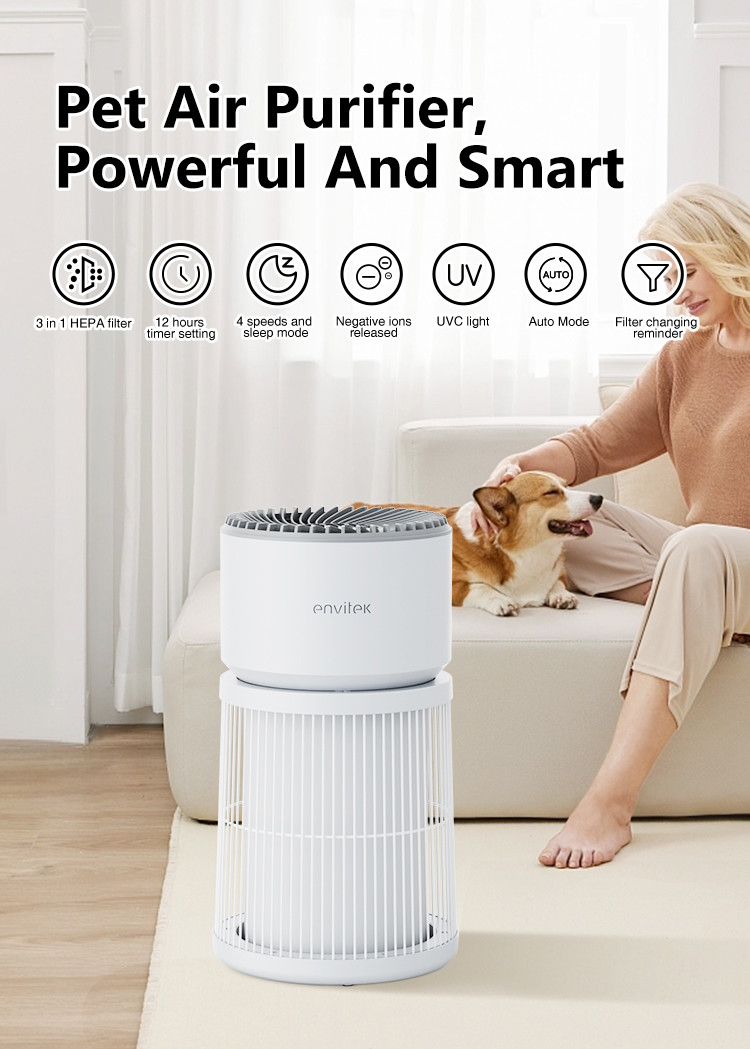 Smart WiFi Pet Air Purifier 4 Speeds Sleep Mode PM2.5 Display HEPA Filter for Pet Hair/Odors