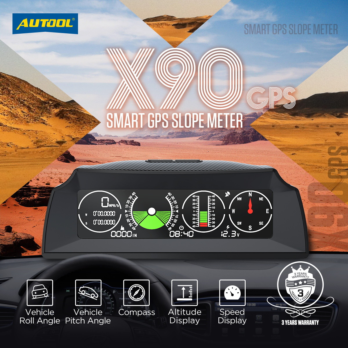Multifunctional Car Diagnostic Tester GPS/OBD2 Speed PMH KMH Vehicle Inclinometer