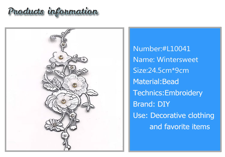 3D Simple Style Wintersweet Embroidery Patch Custom Handmade Flower Patches with Beads