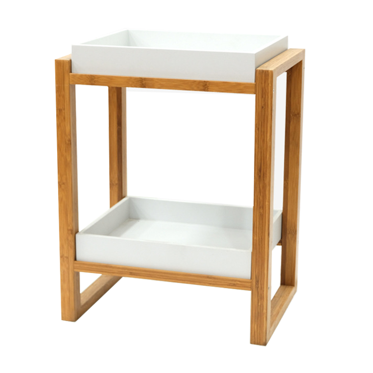Environmental Protection Bamboo Double-layer Storage Rack for Tea Corner Small Size