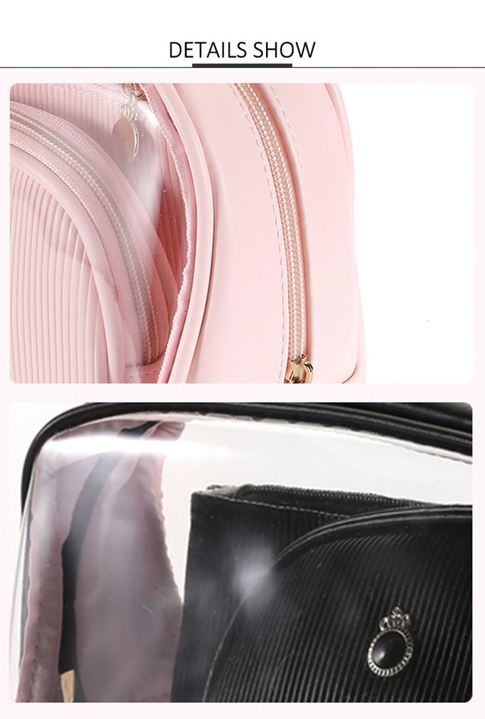 Custom Clear PVC Travel Zipper Wash Cosmetics Bags Set 3 Pieces