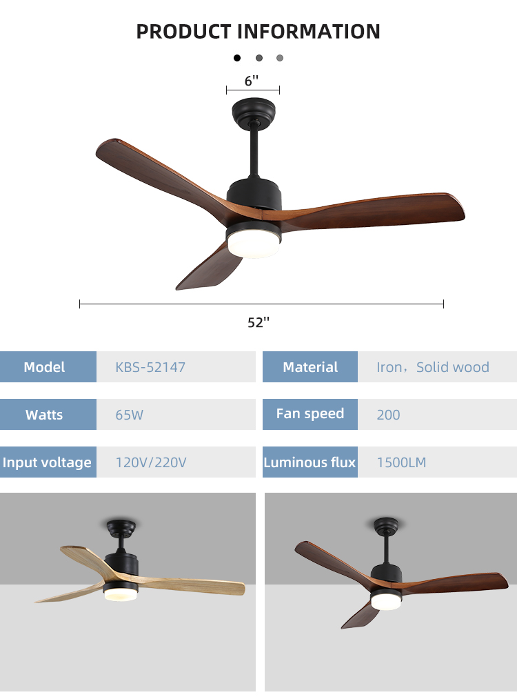 52Inch Time Setting Wood Ceiling Fan Light