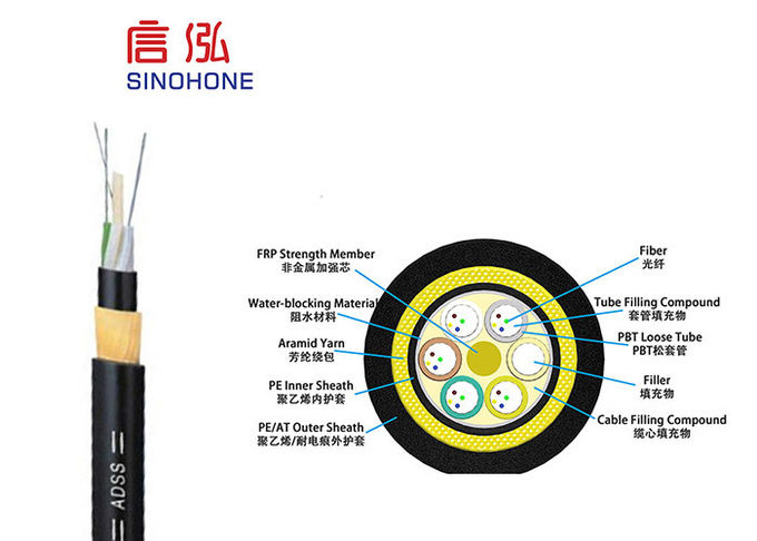 48 Core Optical Fiber Cable , Buried Fiber Optic Cable High Strength