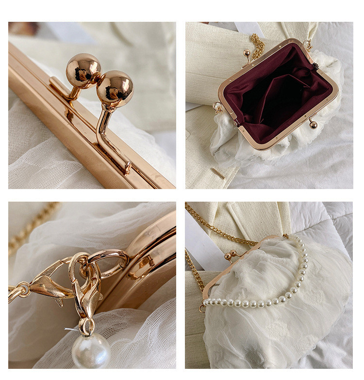 2024 NEW RETRO FAIRY SOLID COLOR SMALL BAG WHITE HAND PEARL BAG WOMEN'S NET YARN INS SIMPLE CROSSBODY BAG