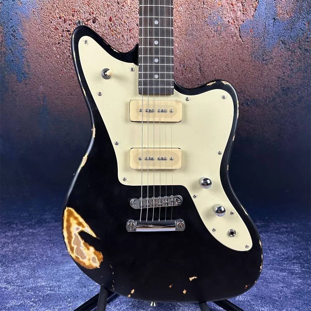 2024 Deluxe Handed Fano Style Relic Electric Guitar Custom Guitar Factory Aged Black Guitar P90 Pickups