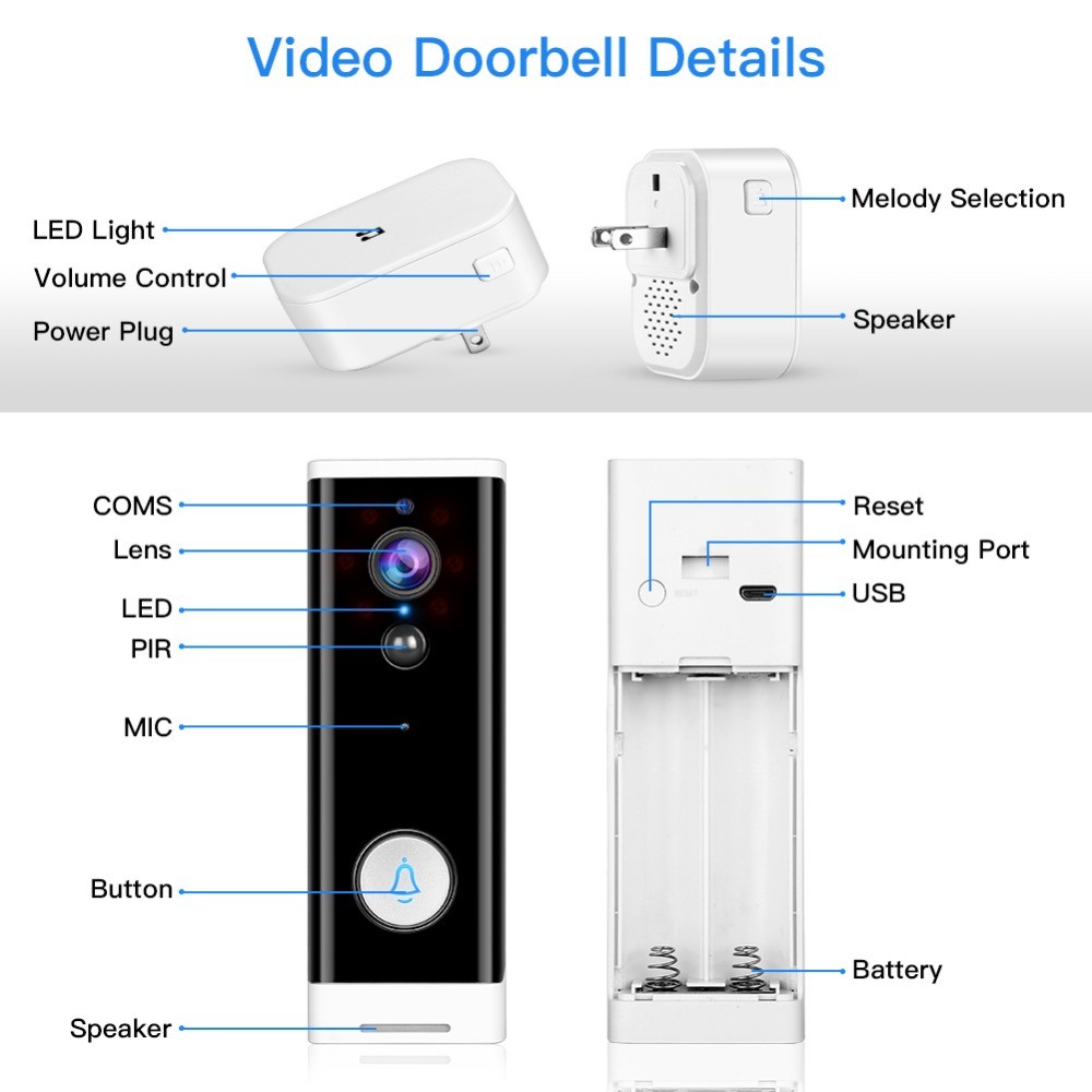 Motion Detection WIFI Video Doorbells Real Time Waterproof For Home