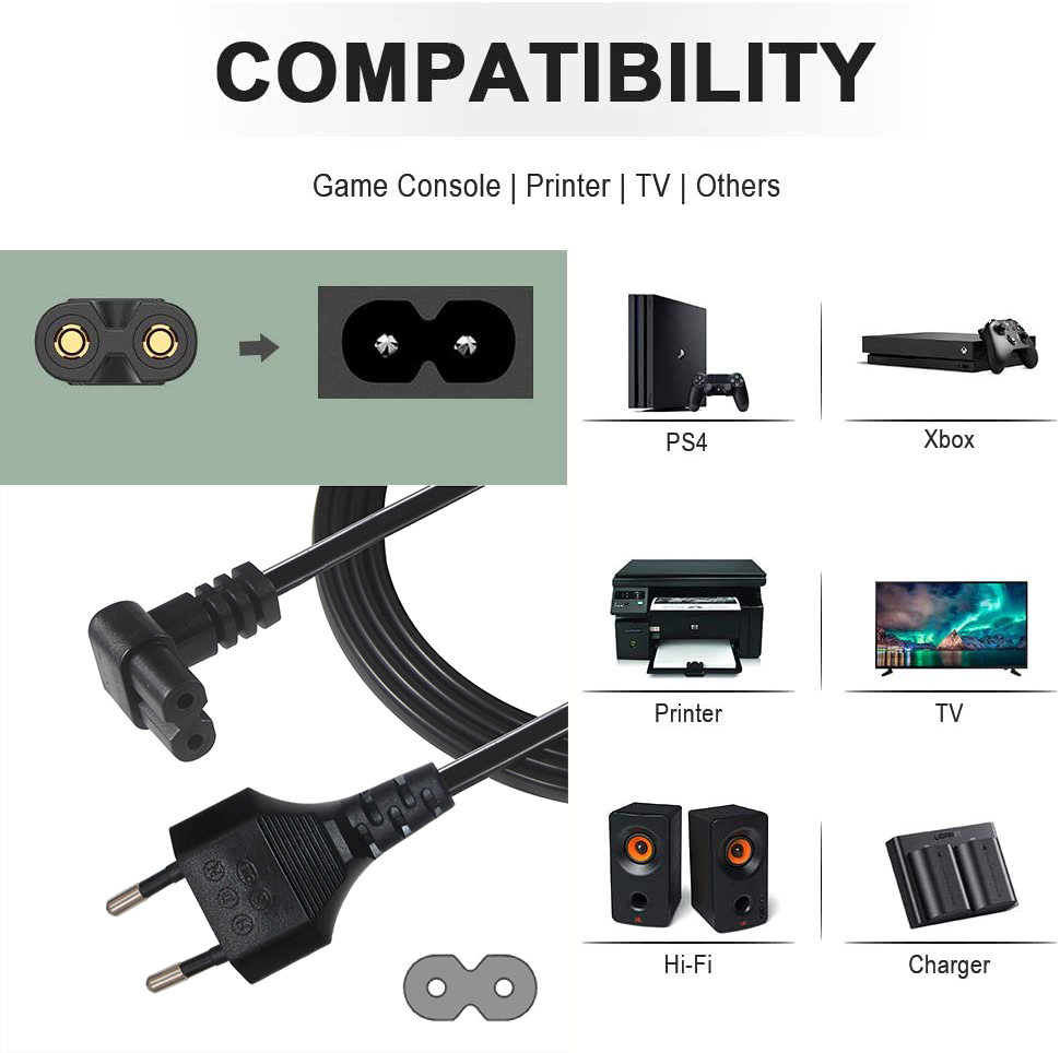 Italy 2 Pin Ac Plug European Cable C7 Connector Extension Psu Laptop Power Cord Eu 2-PIN C7