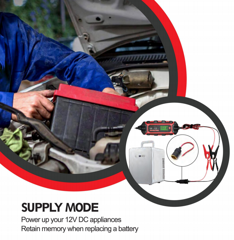 IP65 12V 10A Portable Car Battery Charger With 1M Cable Length And Jump Starting