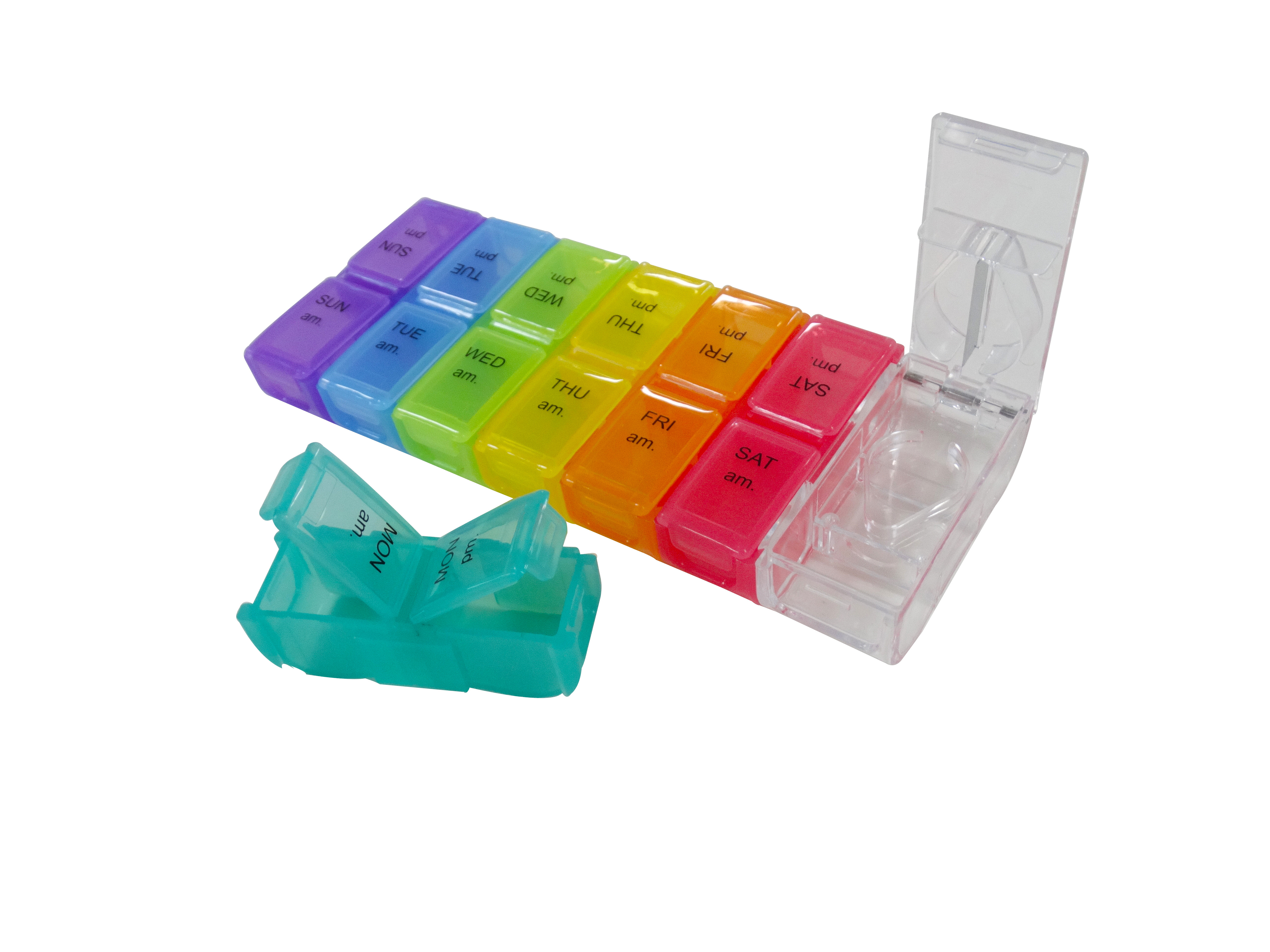 Weekly 7 Days Pill Organizer AM/PM Detachable Pill Box With Cutter