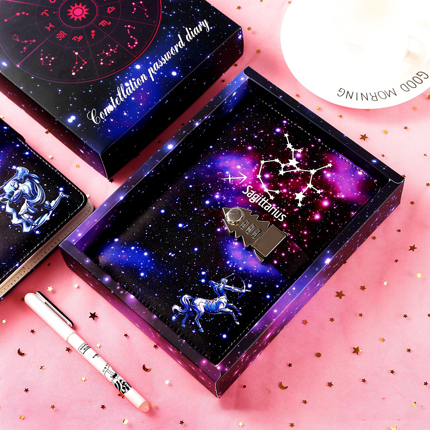 2022 Leather Lock Catch Journal Writing Schedule Notebook For Students 12 Constellation