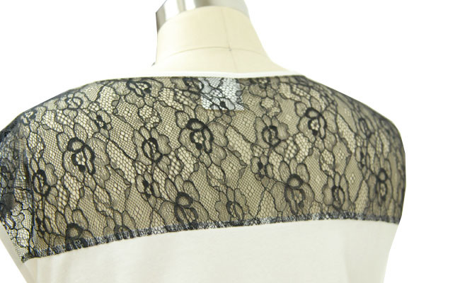 Contract Color Ladies Tank Tops Crew Neck Casual Shirt Lace Shoulder