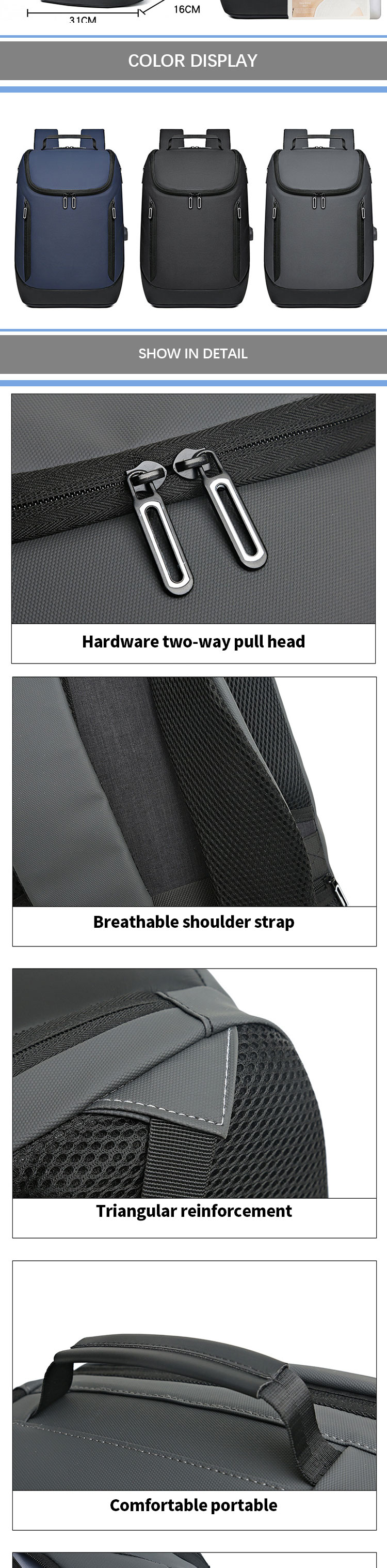 Multifunctional Smart Laptop Backpack Nylon Computer Bag USB Charger Anti Theft