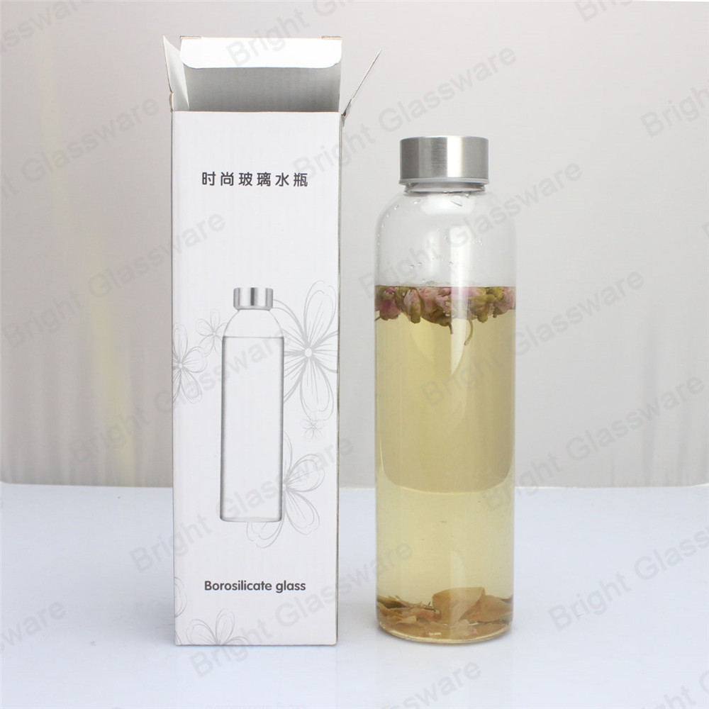Hot sale 100ml-1000ml High borosilicate glass water bottle with lid