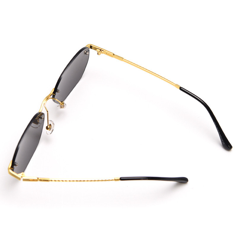 Rectangle Retro Woman Metal Frame UV400 Square Rimless Sunglasses