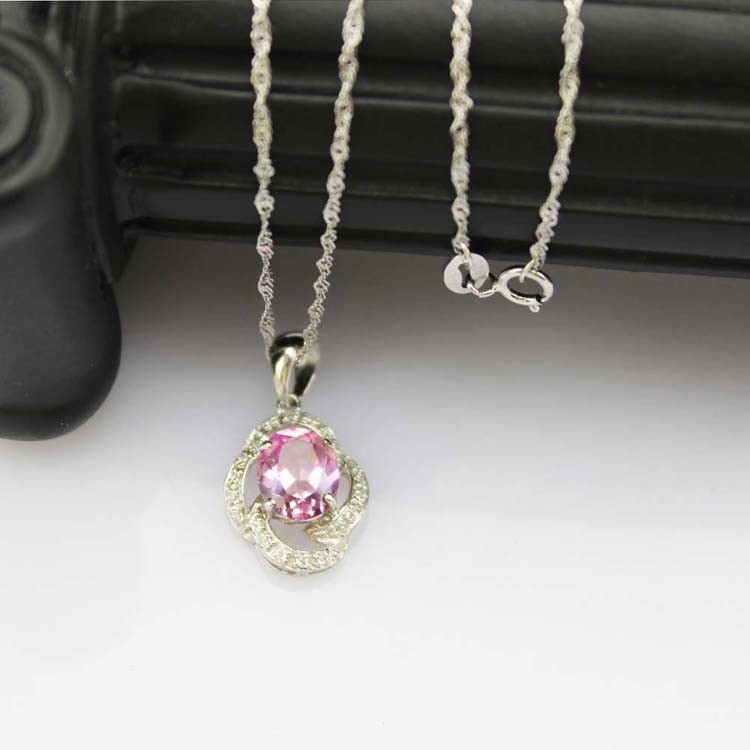 925 Silver Pendant Necklace 7x9mm Oval Lavender Amethyst Cubic Zirconia (PSJ030)