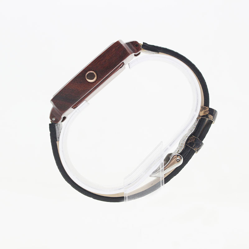 Square Mens Black Leather Watch Eco Friendly Cork Band No Harm To Skin