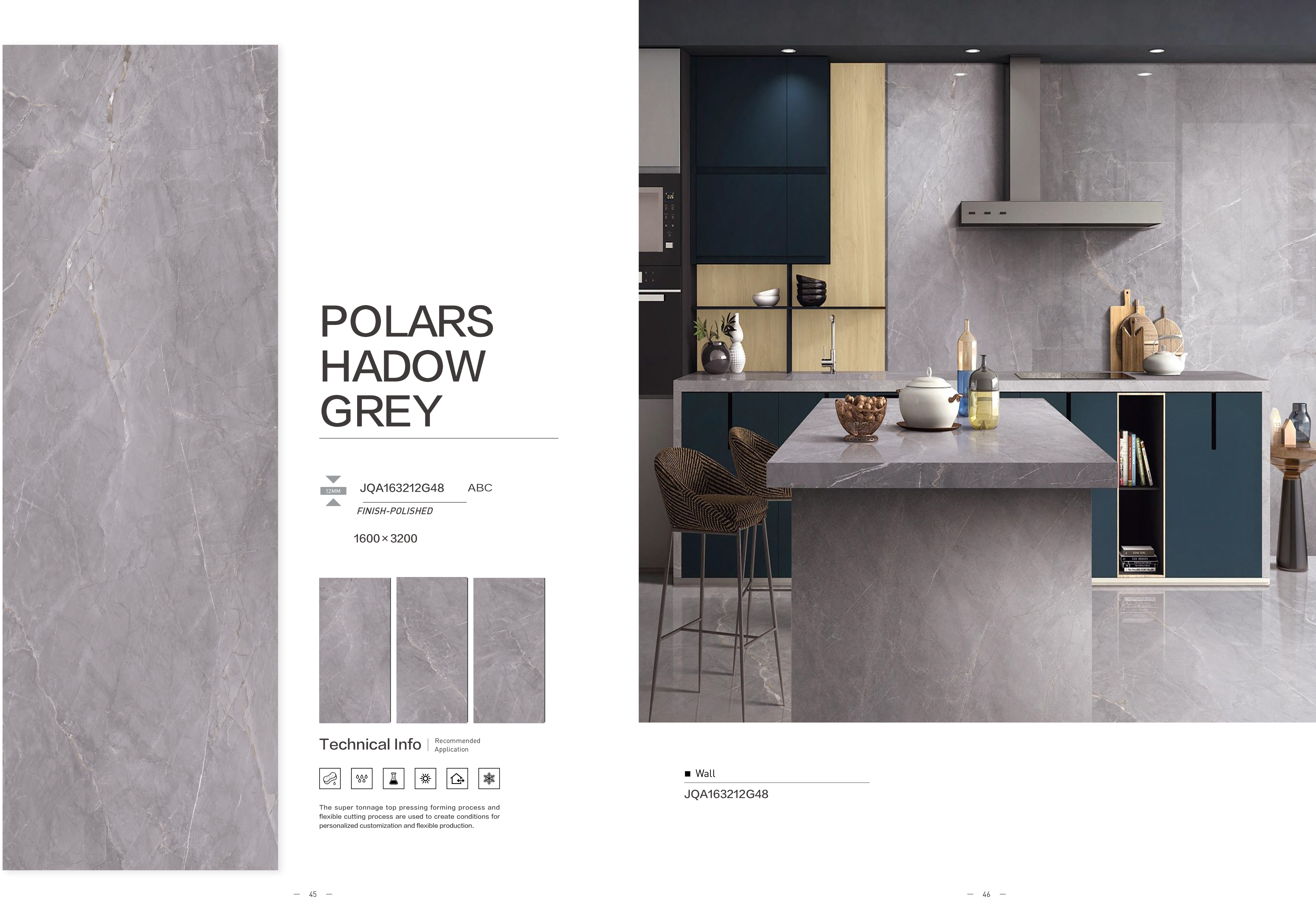 12mm Indoor Slab Tiles Polars Hadow Grey Anti Slip Wear Resistant