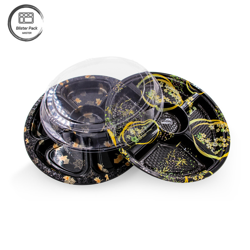 Black Disposable Sushi Containers with Anti Fog Lid Eco Friendly Plastic Round & Square