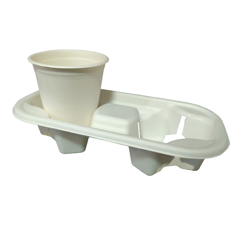 Zero Plastic Compostable Sugarcane Bagasse 2 Cup Carrier