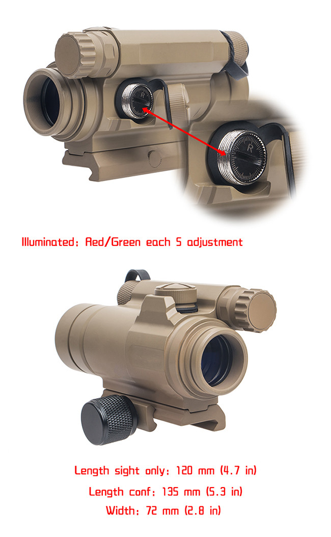 Fixed Focus Type Green / Red Dot Sight Scope Tactical M4 2 MOA Dot DE Housing