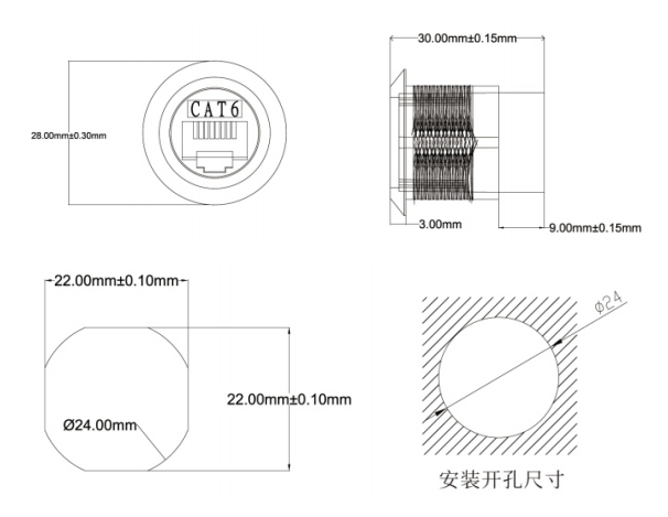 CAT6 Zinc Alloy Round Data Connector Dustproof USB Audio Connector for Data Transfer