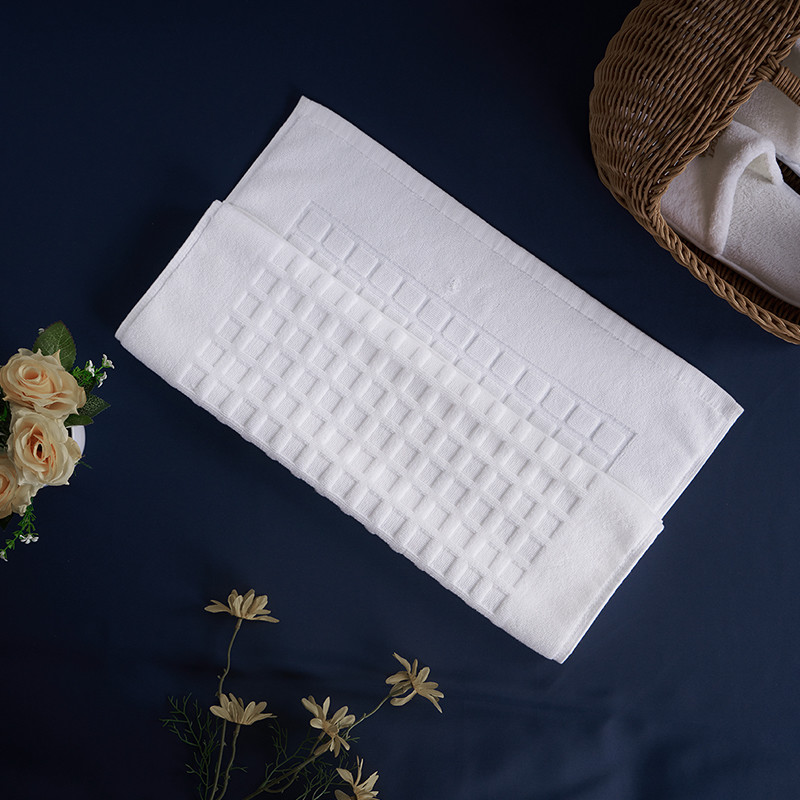 White Hotel Bath Mat For Hotel Custom Logo Size Jacquard Rectangular Home