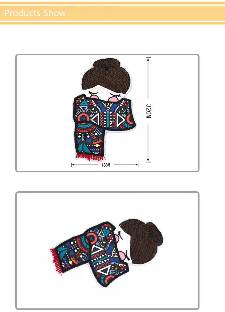 Japanese Style Chenille Embroidery Patches , Kimono Girl Retro Patches For Clothing