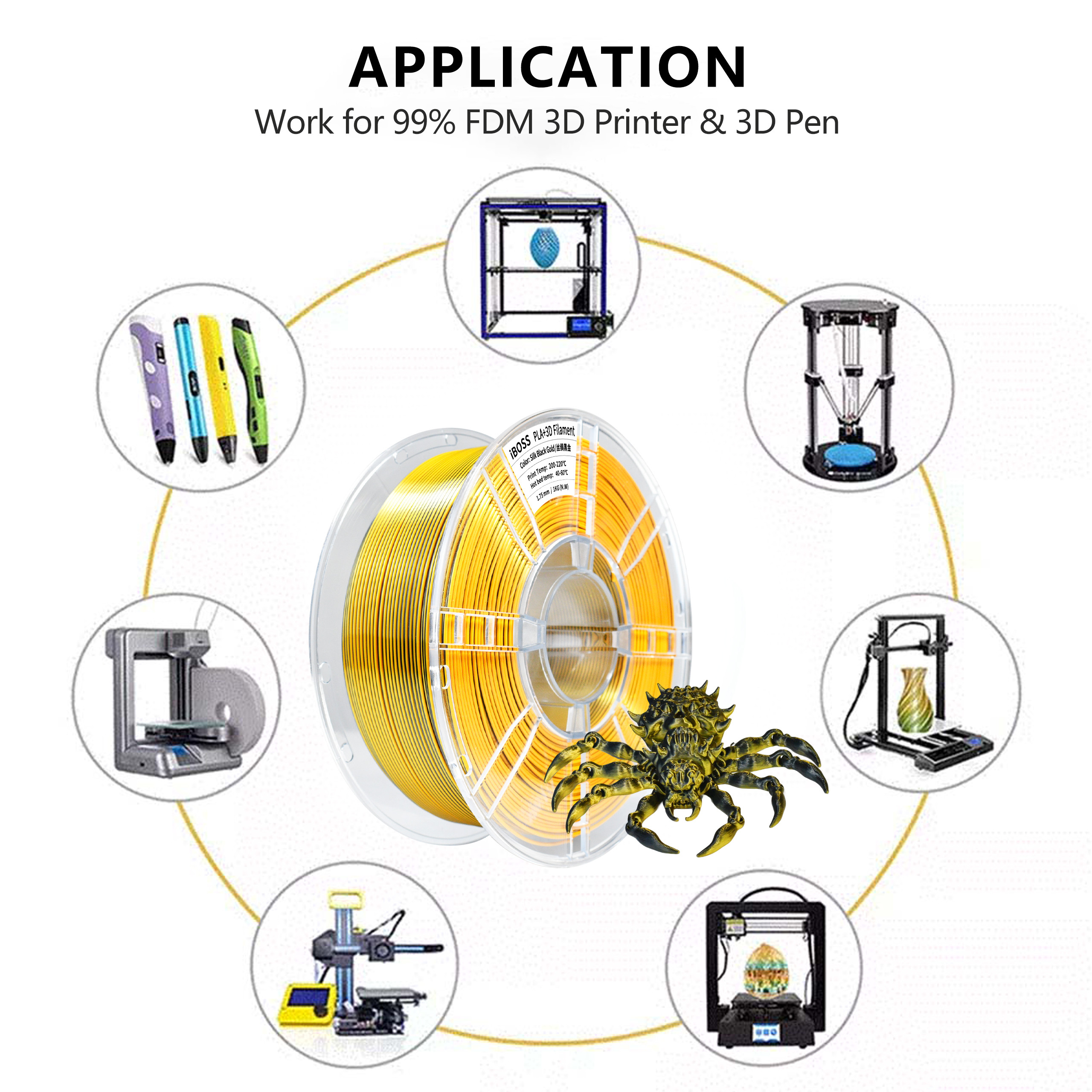 PLA+ 3D Printer Filament, Black Gold 1.75mm Dual Color 3D Filament 1KG