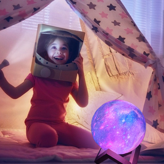 3D LED Smart Moon Lamp Multiple Colors Changeable With Wooden Base