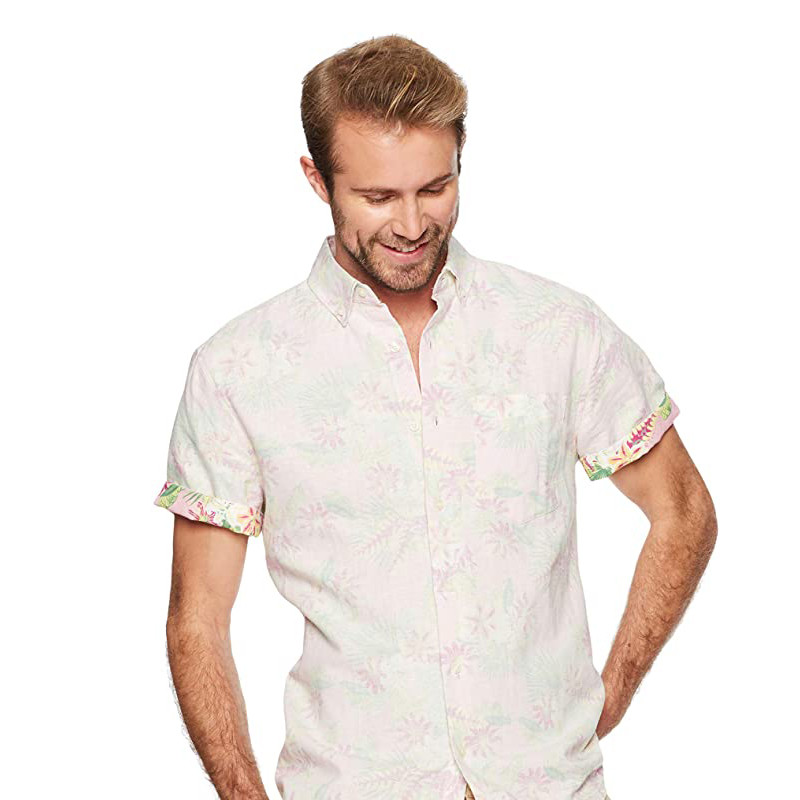 XS~XXXL Straight Hem Roll Up Mens Casual Short Sleeve Shirts Tab Cuff For Summer