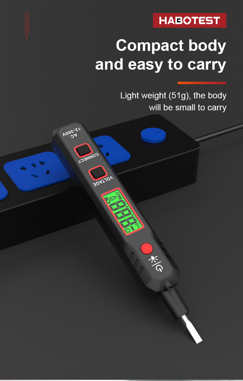HABOTEST Voltage Detector HT89 AC 300V Sensitive Induction Tester Pen Backlight AC Voltage Tester Sound Light Alarm LCD Display