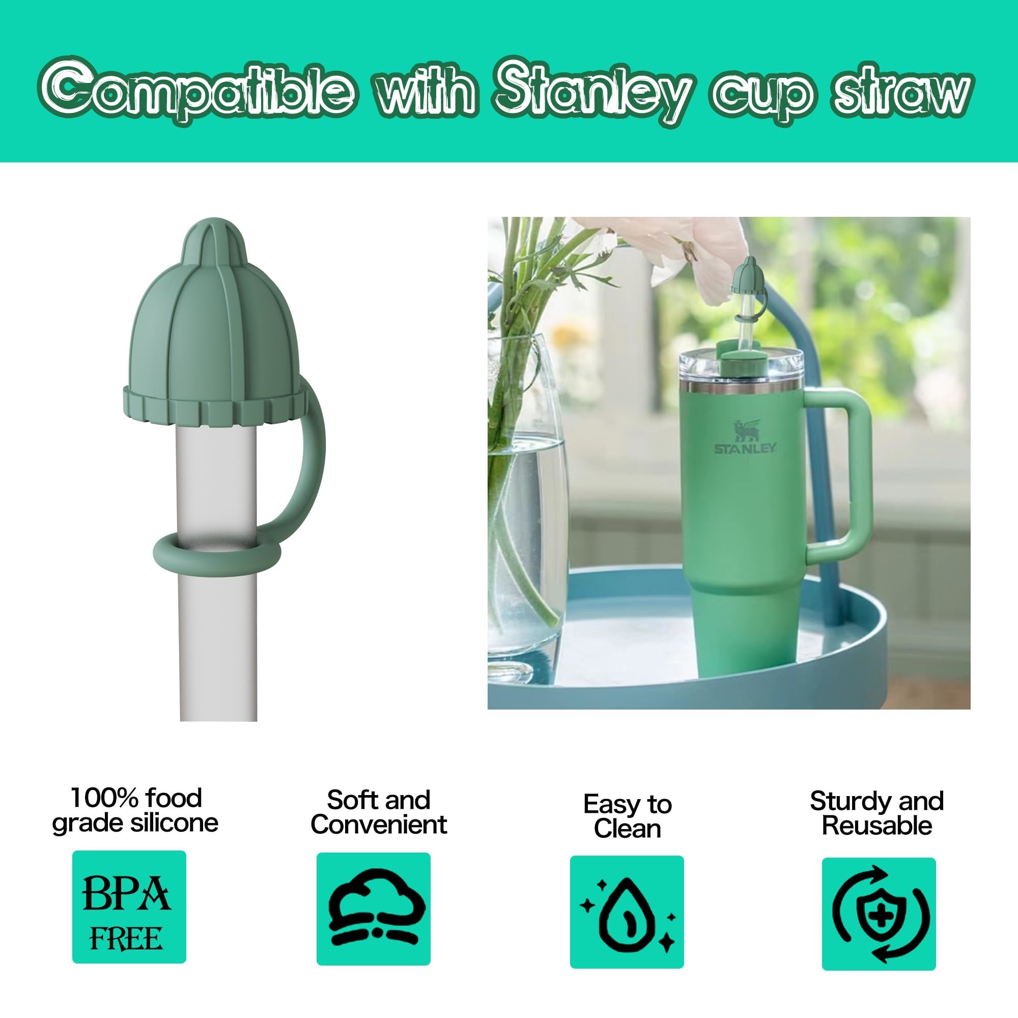 Silicone Flower Straw Toppers Reusable Covers And Caps For 9-10mm Straws Fits Stanley 30 & 40oz Stambler Stanley Cap Lid