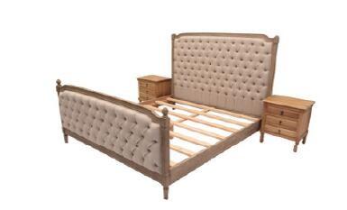 Quality Oak Wood Upholstered Bedroom Sets , Linen Fabric King Size Upholstered Bed for sale