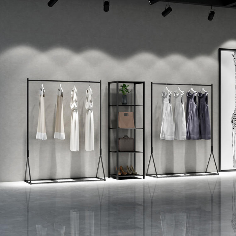 Steel Double Rod Hangrail Clothes Store Rack Floor Display Stand