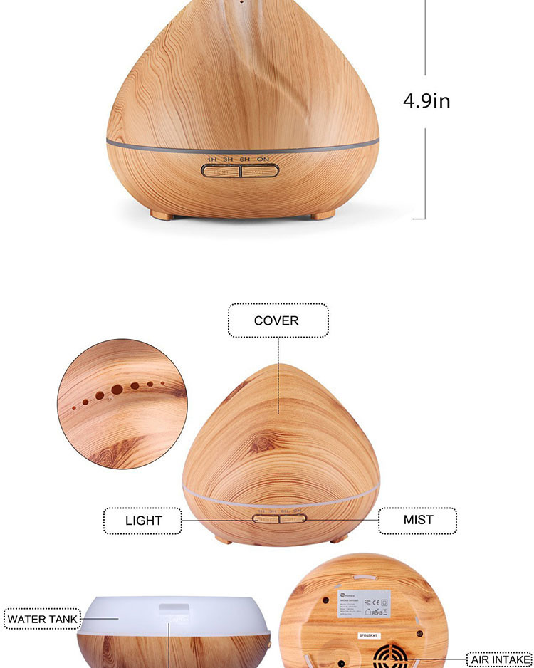 400ml Rechargeable spray Peach Design Wood Grain 7 Color Changing LED Aroma Diffuser